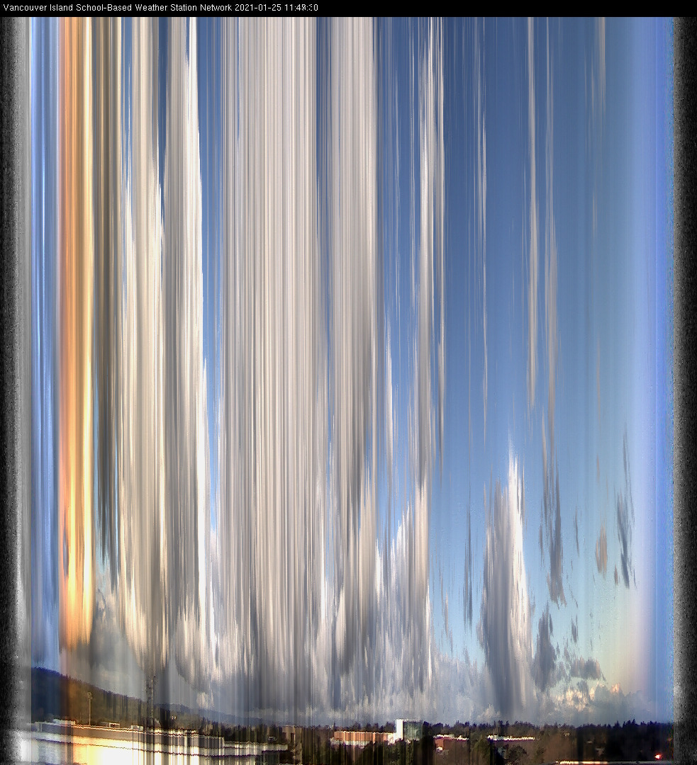 image of the sky seen from UVic, each column of pixels is a different minute, keogram