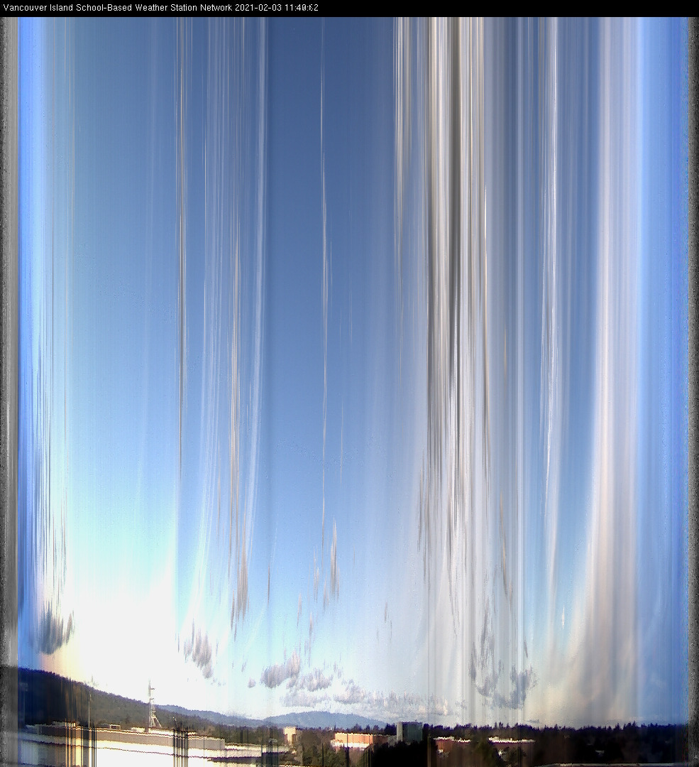 image of the sky seen from UVic, each column of pixels is a different minute, keogram