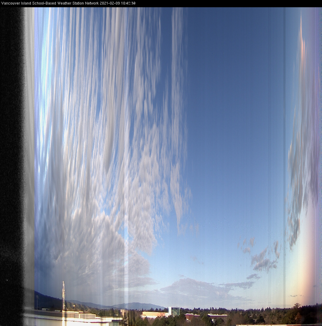 image of the sky seen from UVic, each column of pixels is a different minute, keogram