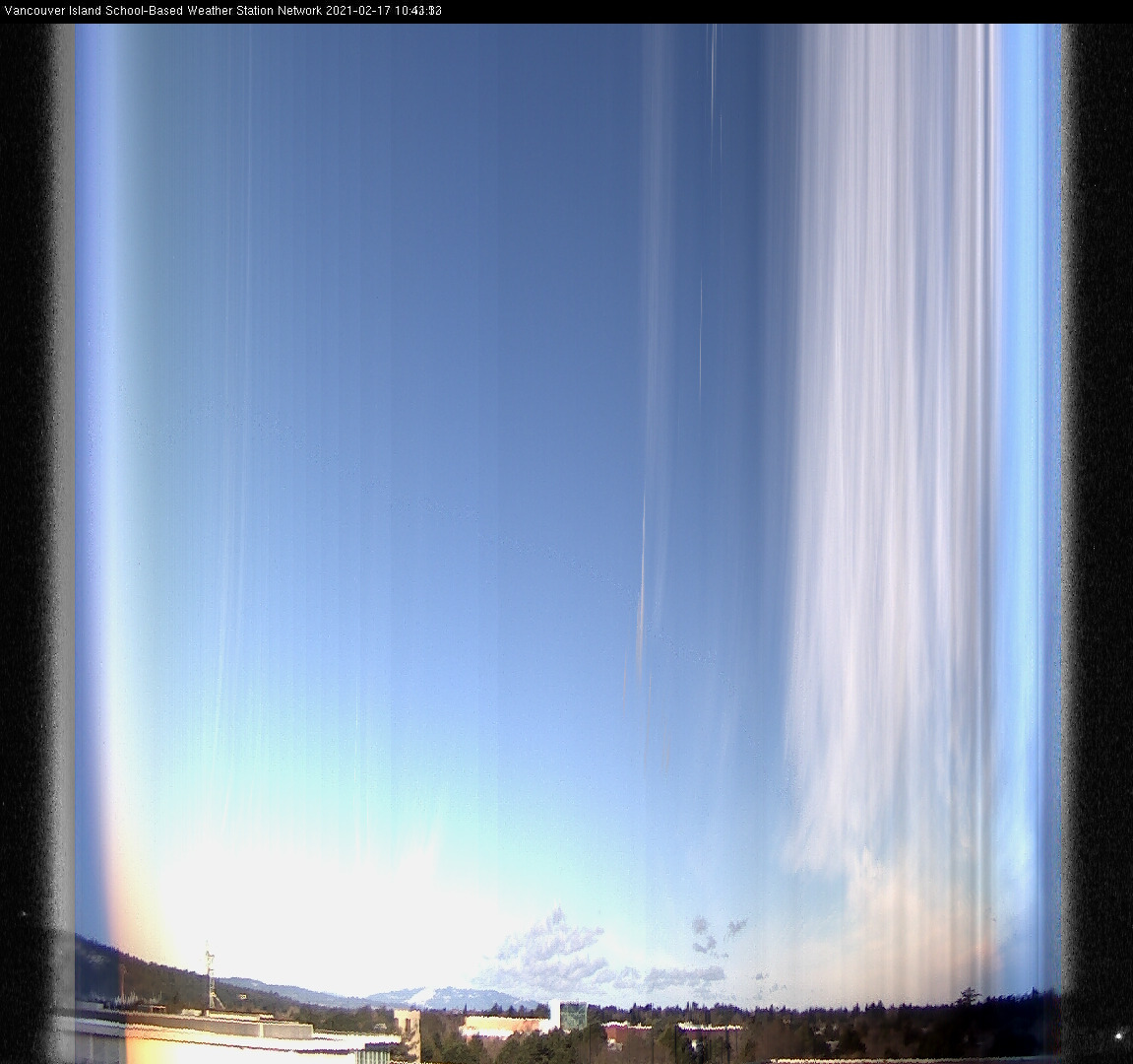 image of the sky seen from UVic, each column of pixels is a different minute, keogram