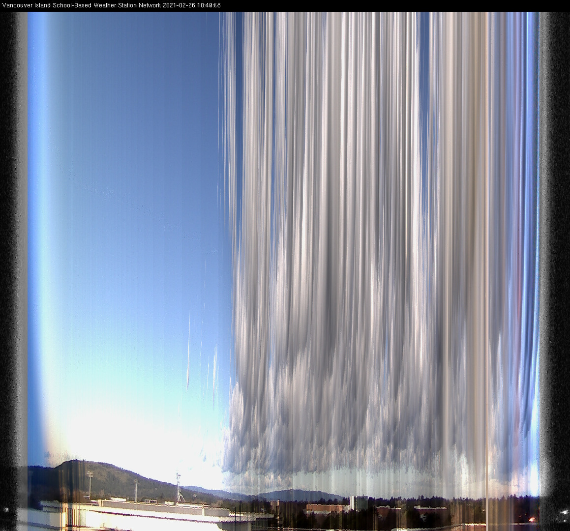 image of the sky seen from UVic, each column of pixels is a different minute, keogram