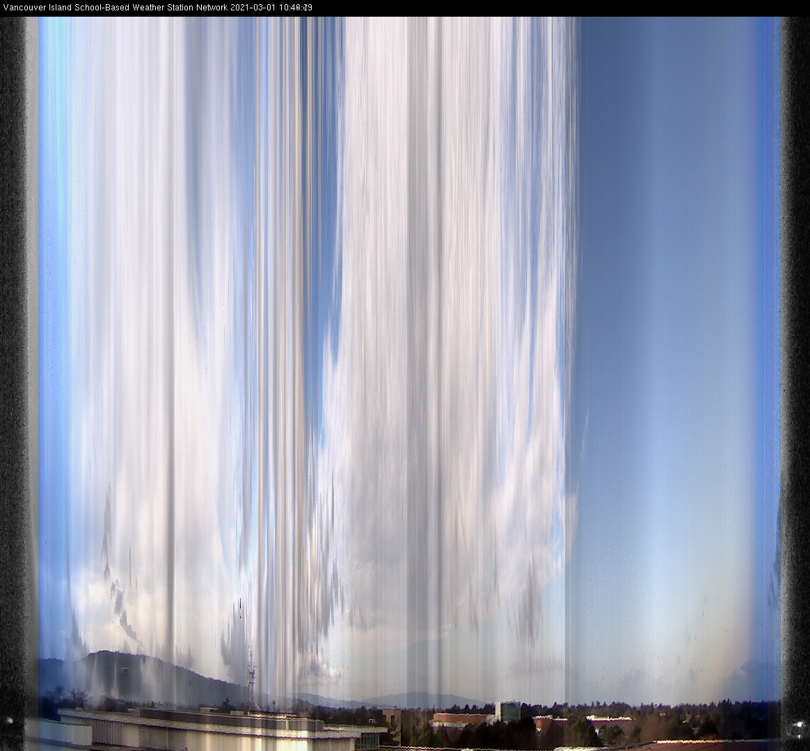 image of the sky seen from UVic, each column of pixels is a different minute, keogram