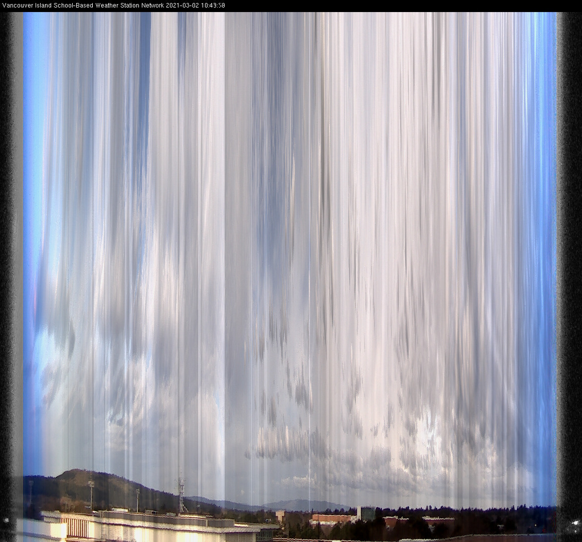 image of the sky seen from UVic, each column of pixels is a different minute, keogram