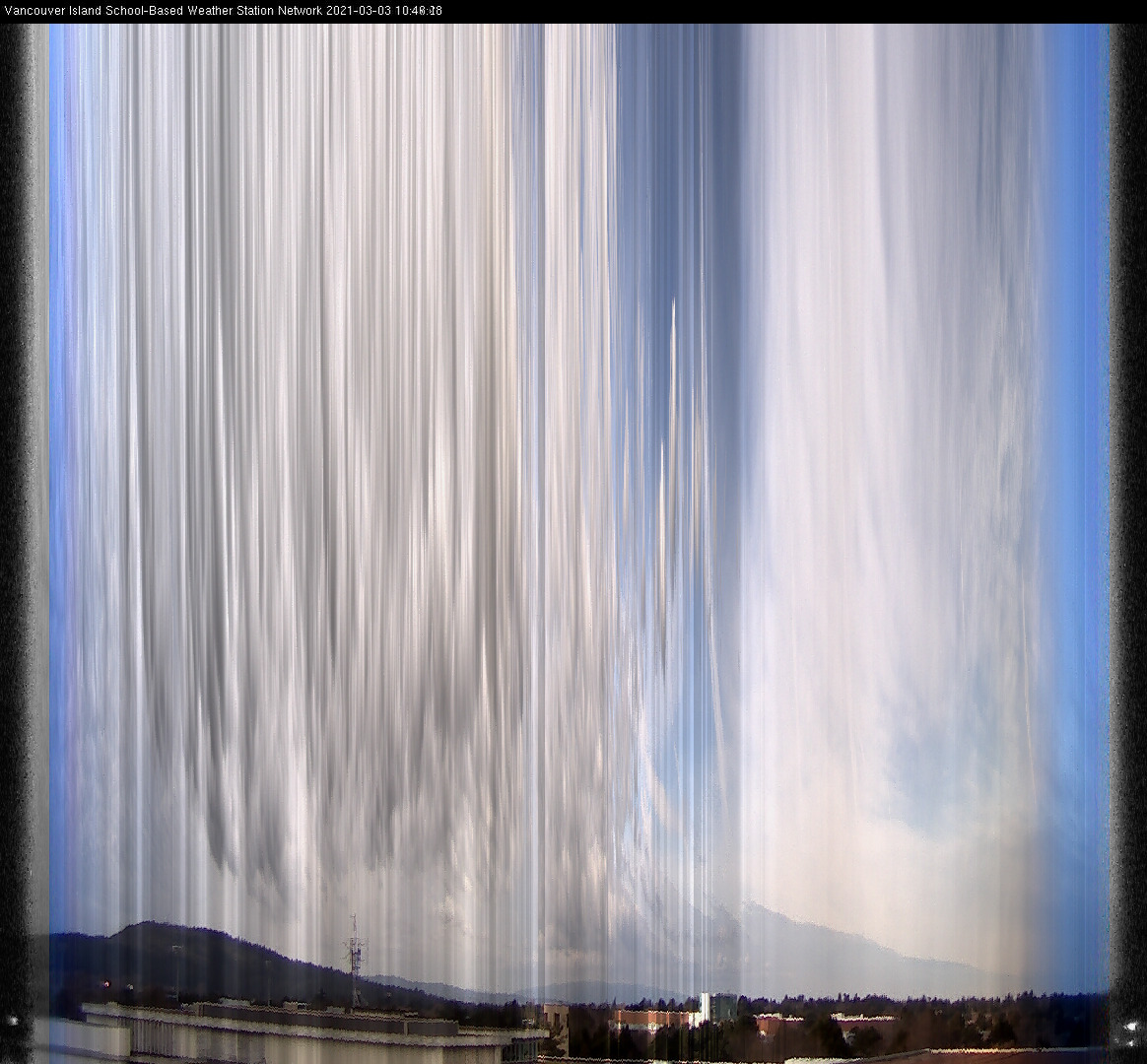 image of the sky seen from UVic, each column of pixels is a different minute, keogram
