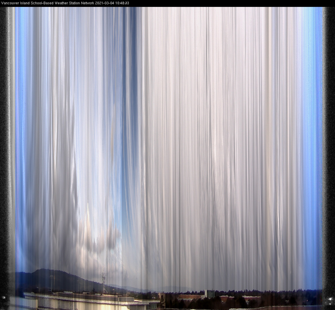 image of the sky seen from UVic, each column of pixels is a different minute, keogram
