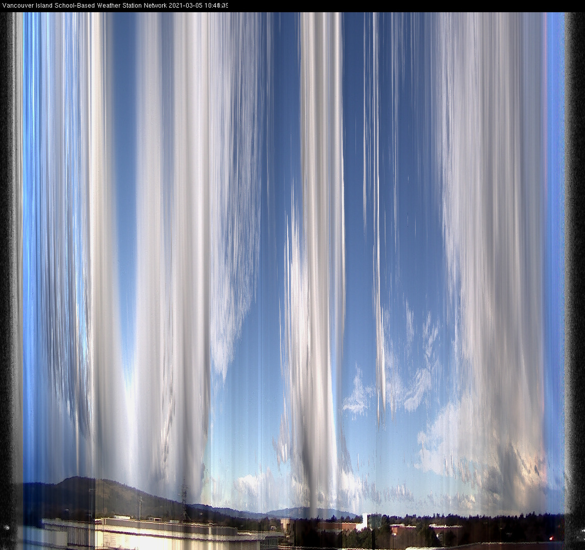 image of the sky seen from UVic, each column of pixels is a different minute, keogram