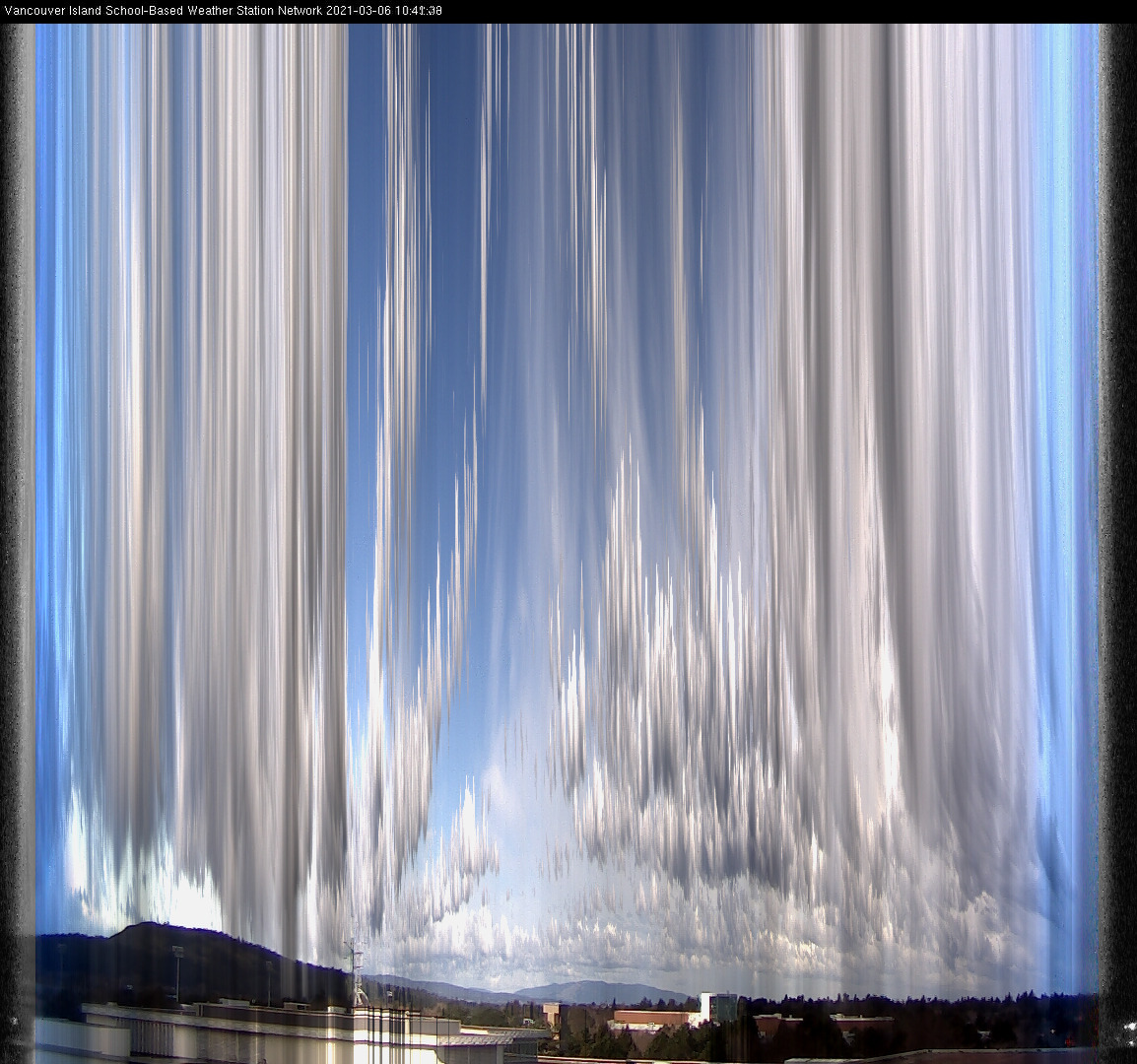 image of the sky seen from UVic, each column of pixels is a different minute, keogram