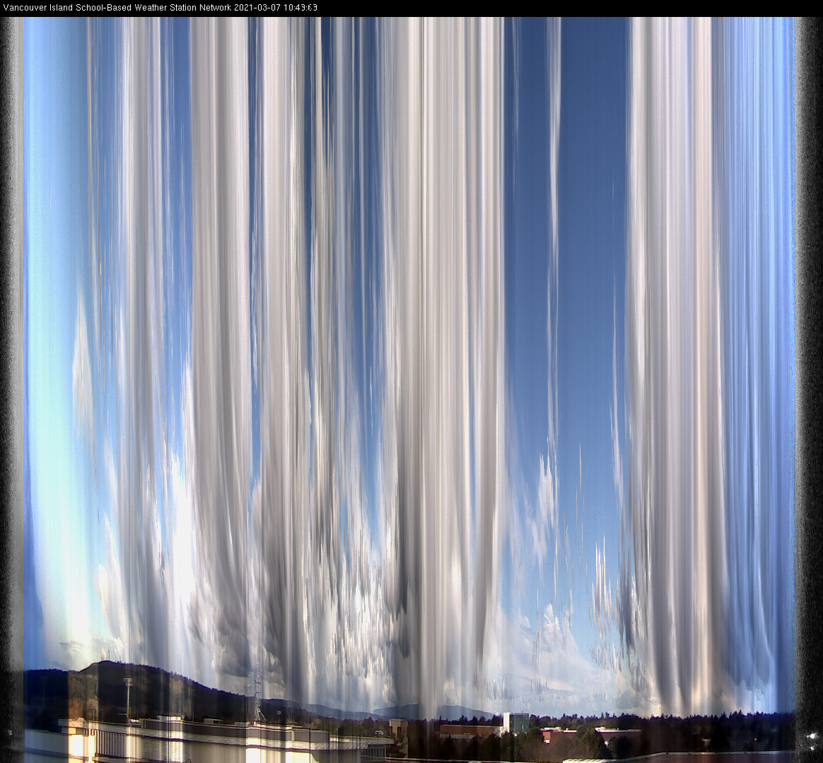 image of the sky seen from UVic, each column of pixels is a different minute, keogram