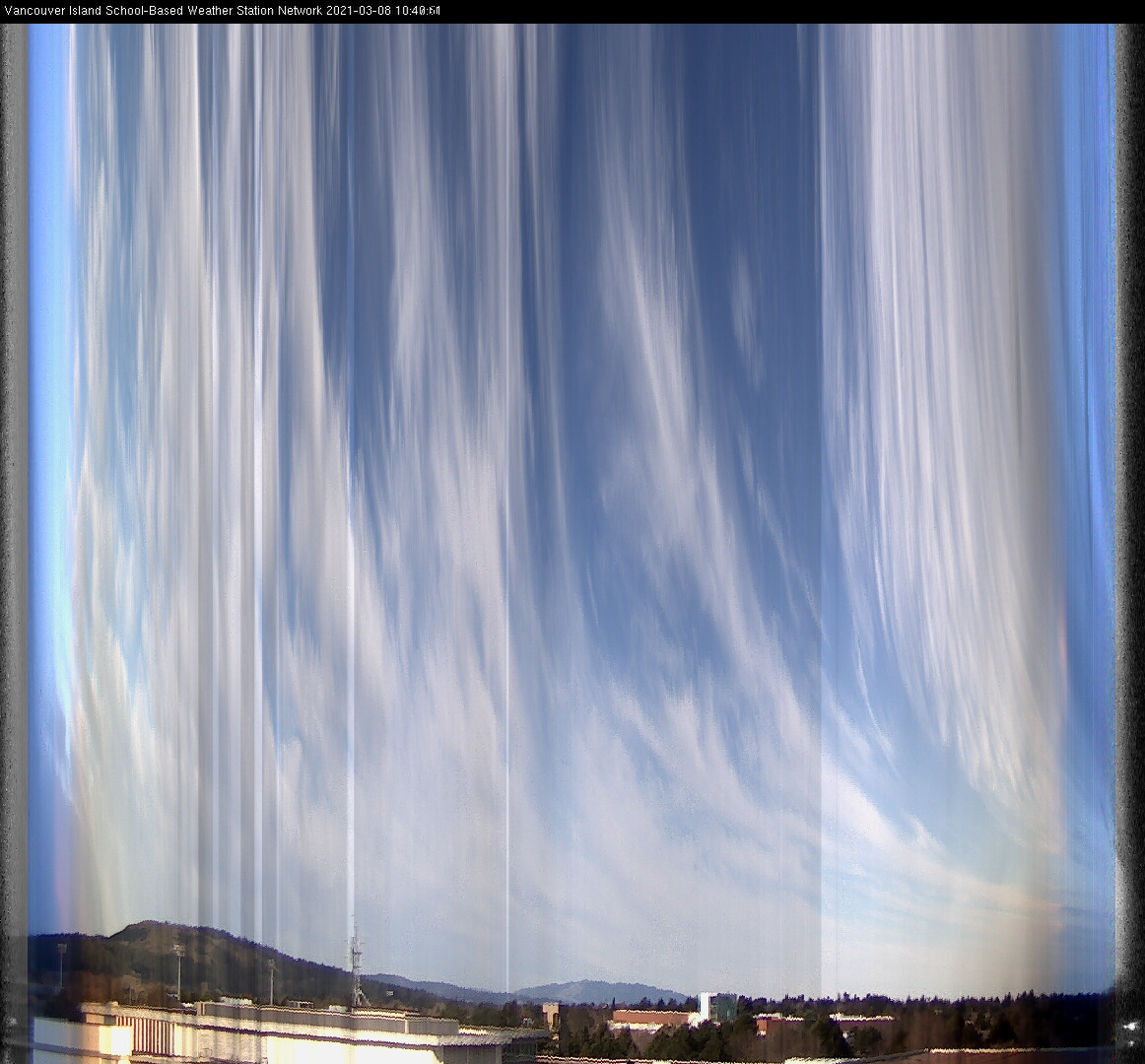 image of the sky seen from UVic, each column of pixels is a different minute, keogram