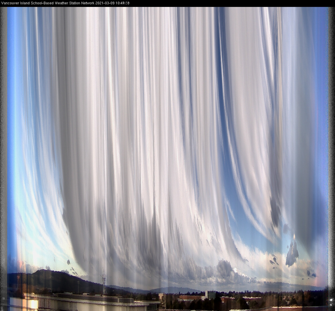 image of the sky seen from UVic, each column of pixels is a different minute, keogram
