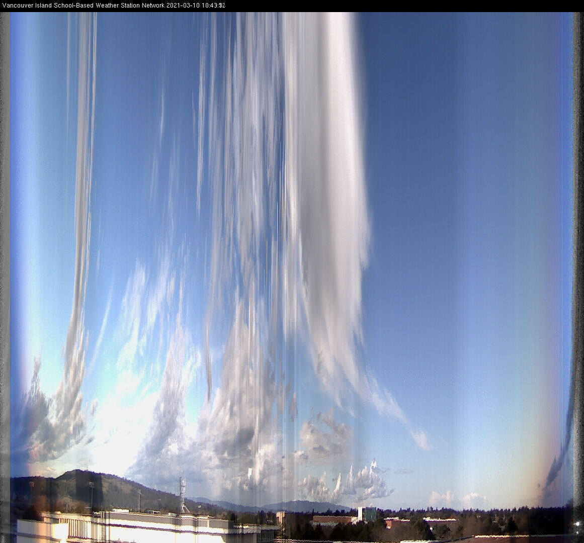 image of the sky seen from UVic, each column of pixels is a different minute, keogram