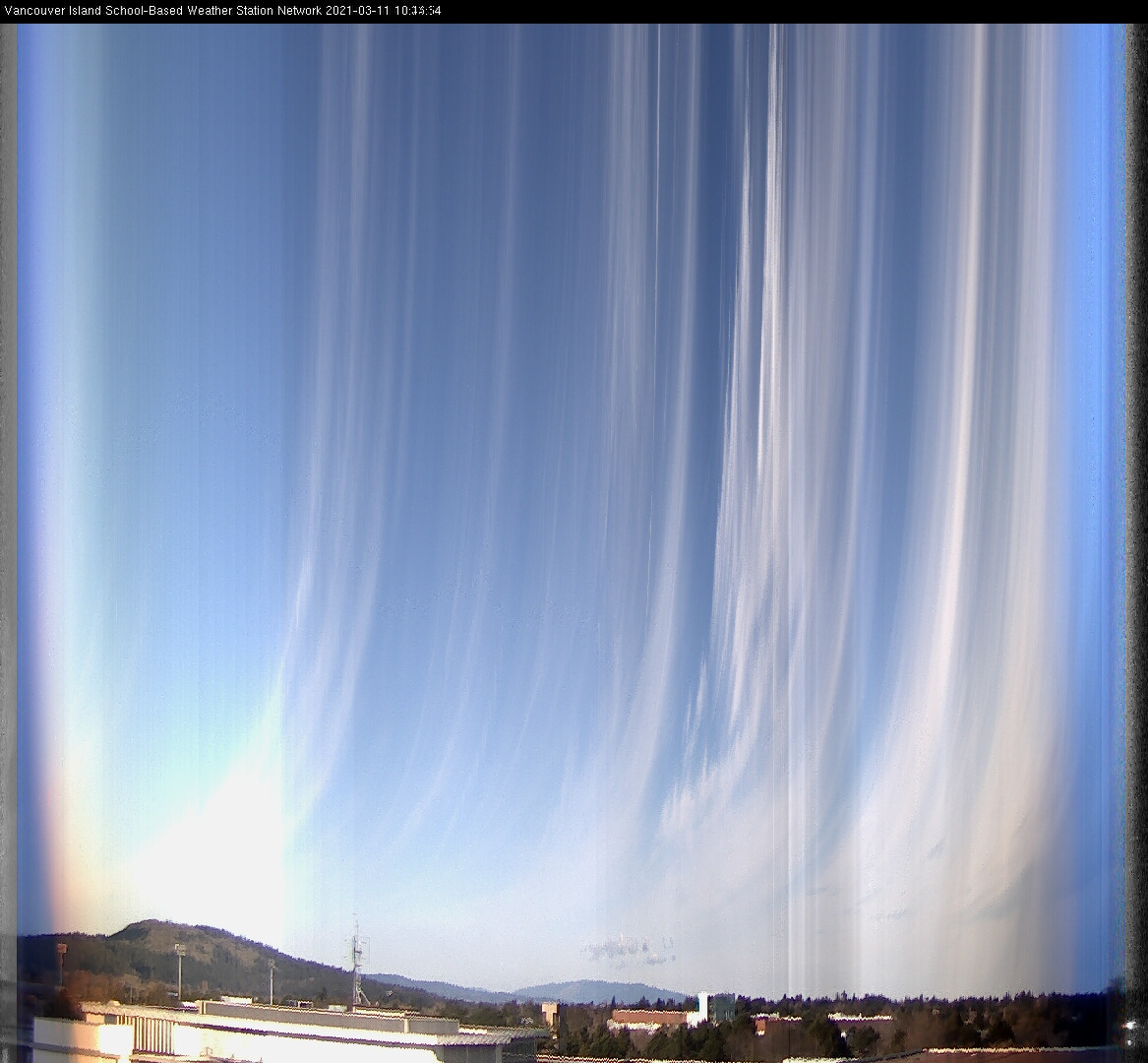 image of the sky seen from UVic, each column of pixels is a different minute, keogram