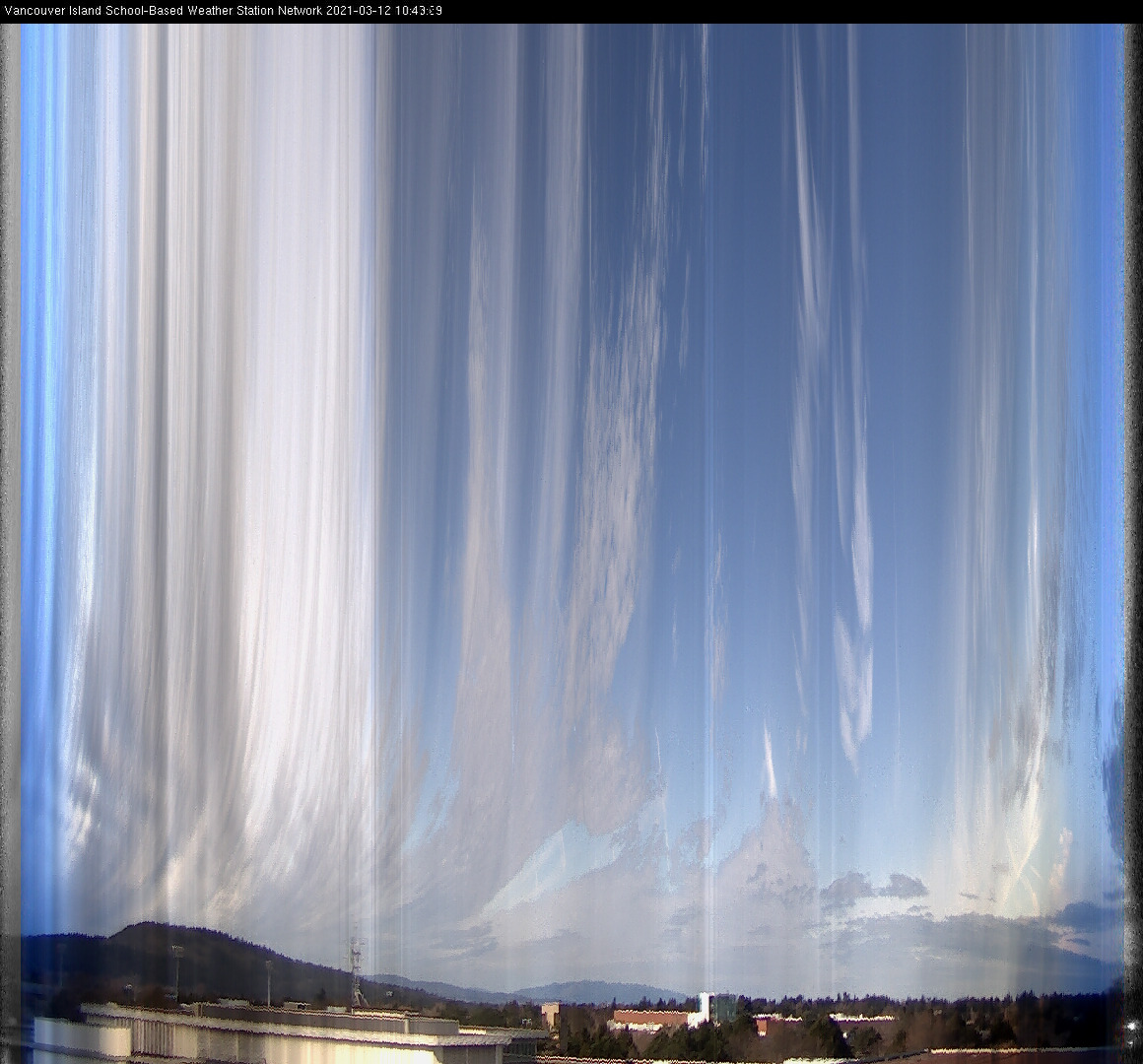 image of the sky seen from UVic, each column of pixels is a different minute, keogram