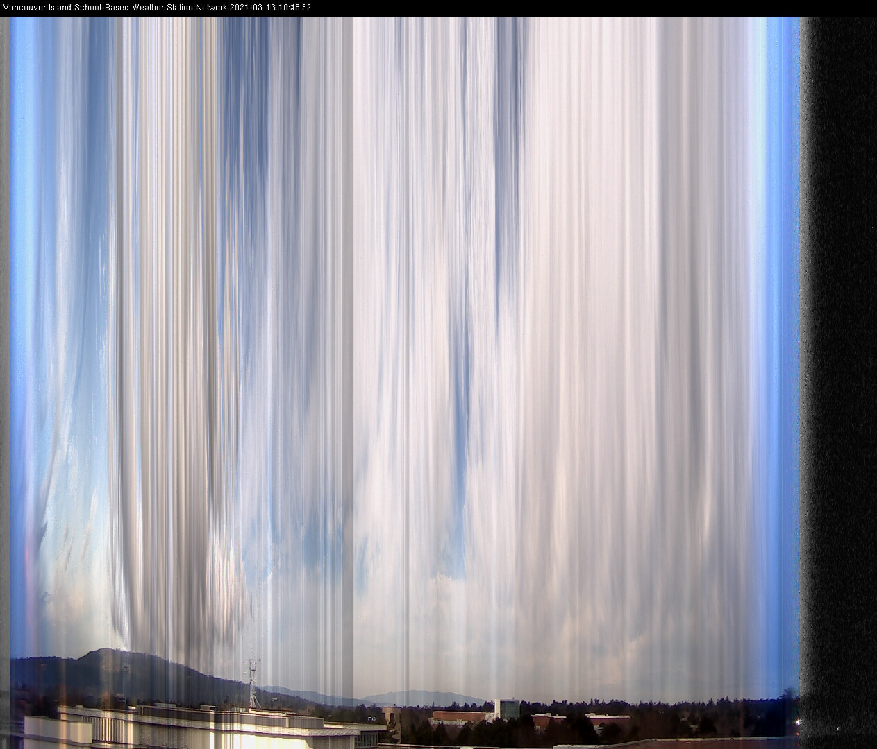 image of the sky seen from UVic, each column of pixels is a different minute, keogram