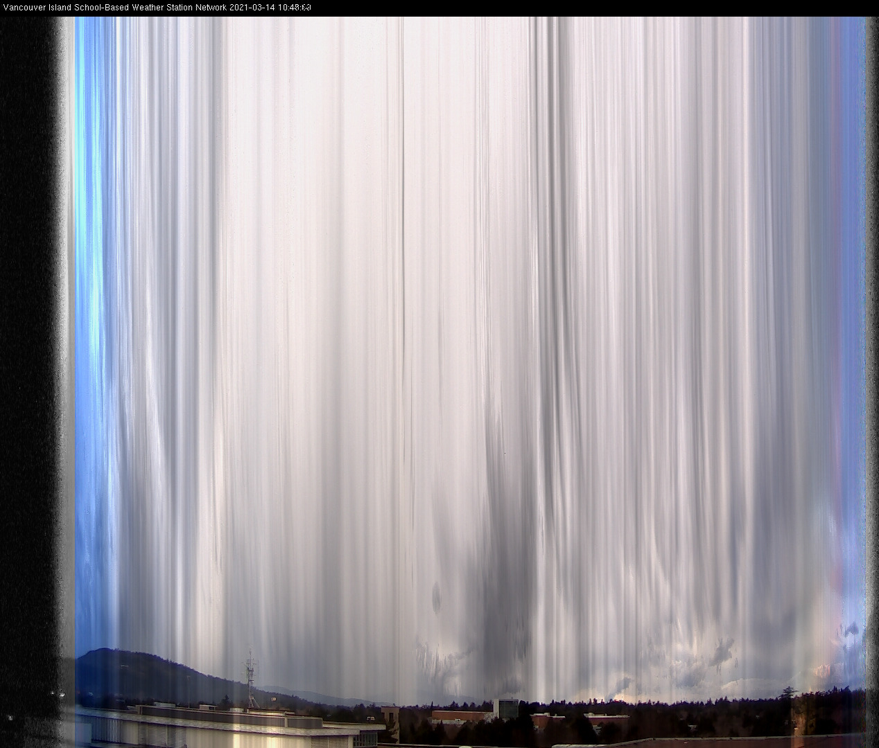 image of the sky seen from UVic, each column of pixels is a different minute, keogram