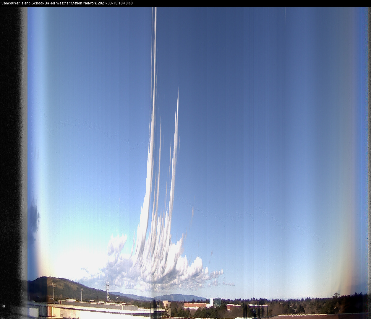 image of the sky seen from UVic, each column of pixels is a different minute, keogram
