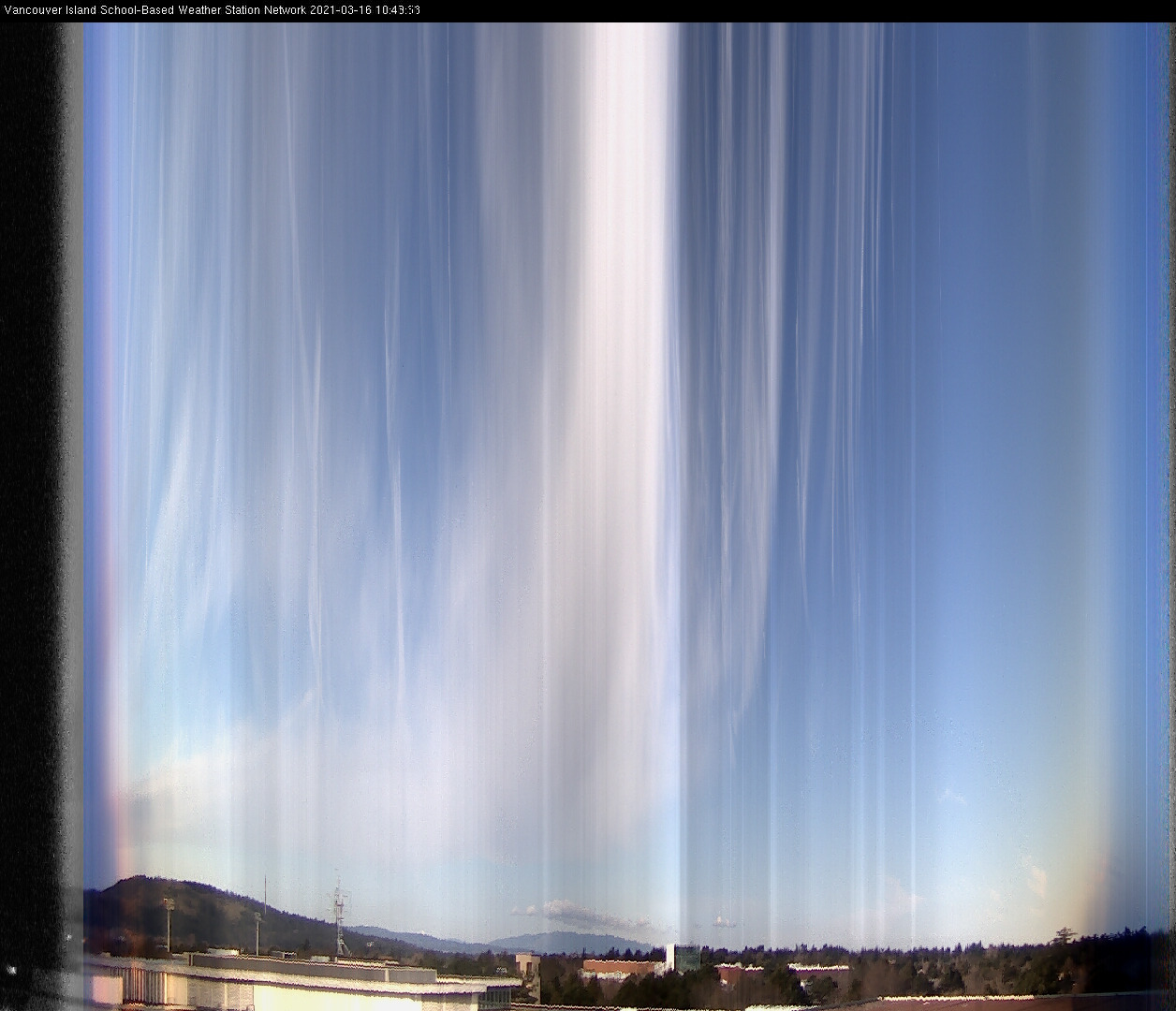 image of the sky seen from UVic, each column of pixels is a different minute, keogram