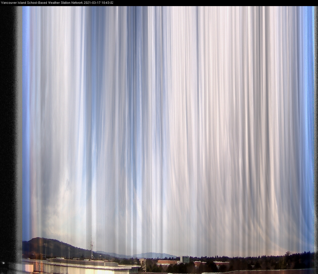 image of the sky seen from UVic, each column of pixels is a different minute, keogram
