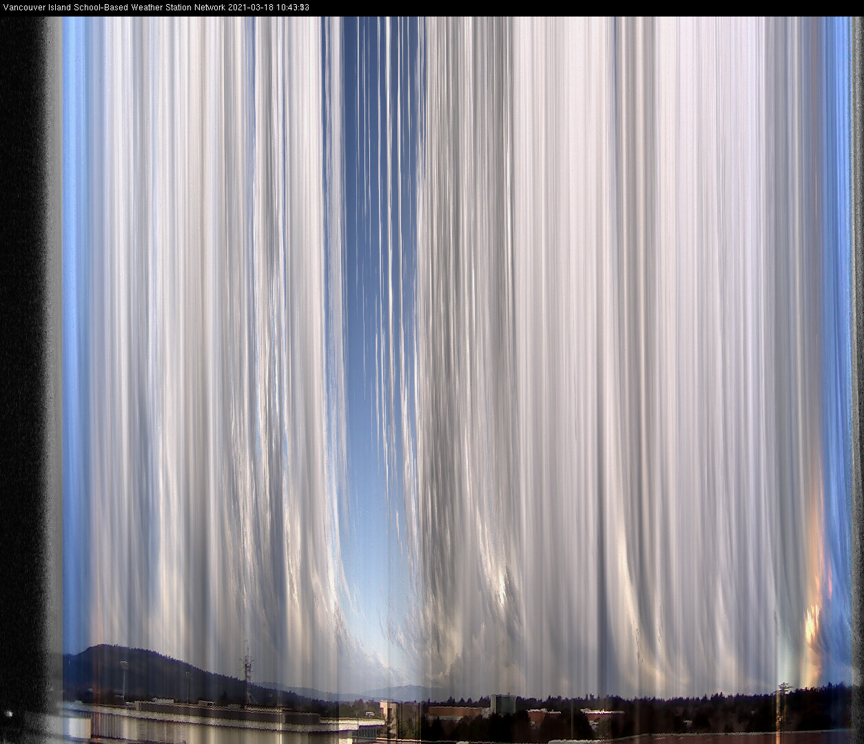 image of the sky seen from UVic, each column of pixels is a different minute, keogram