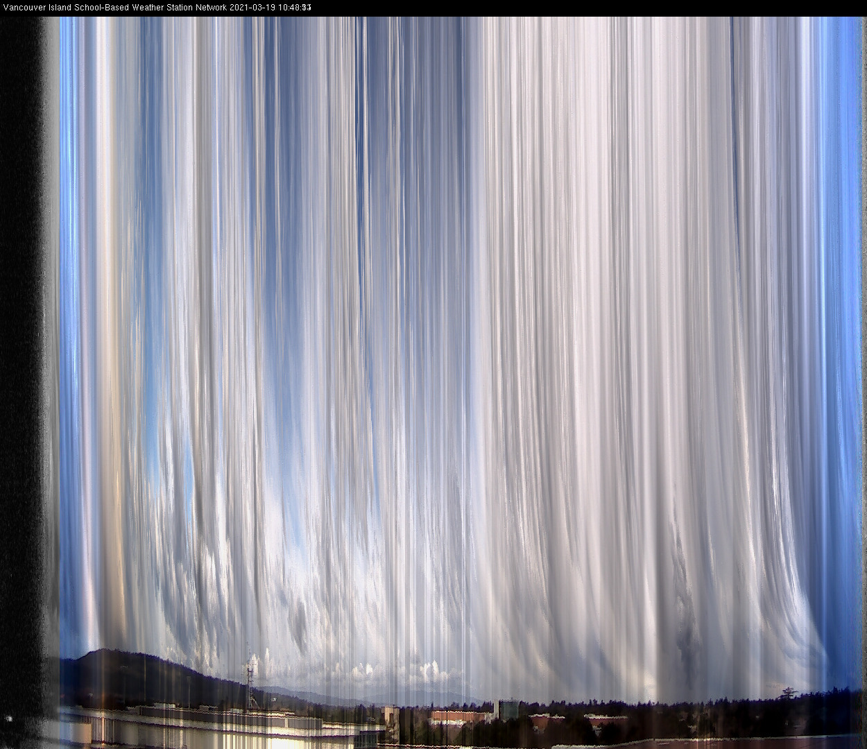image of the sky seen from UVic, each column of pixels is a different minute, keogram