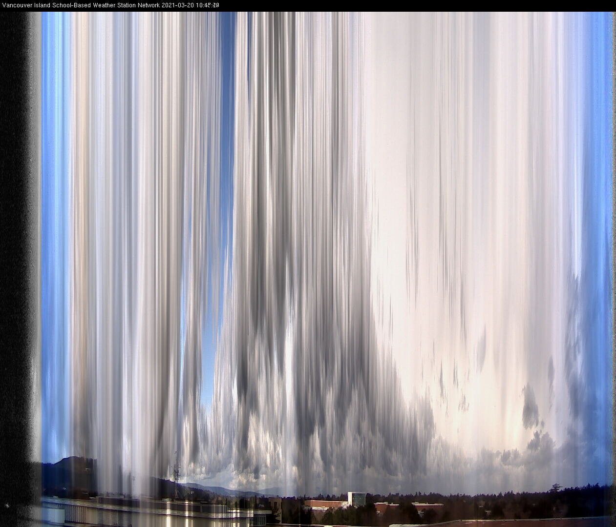 image of the sky seen from UVic, each column of pixels is a different minute, keogram
