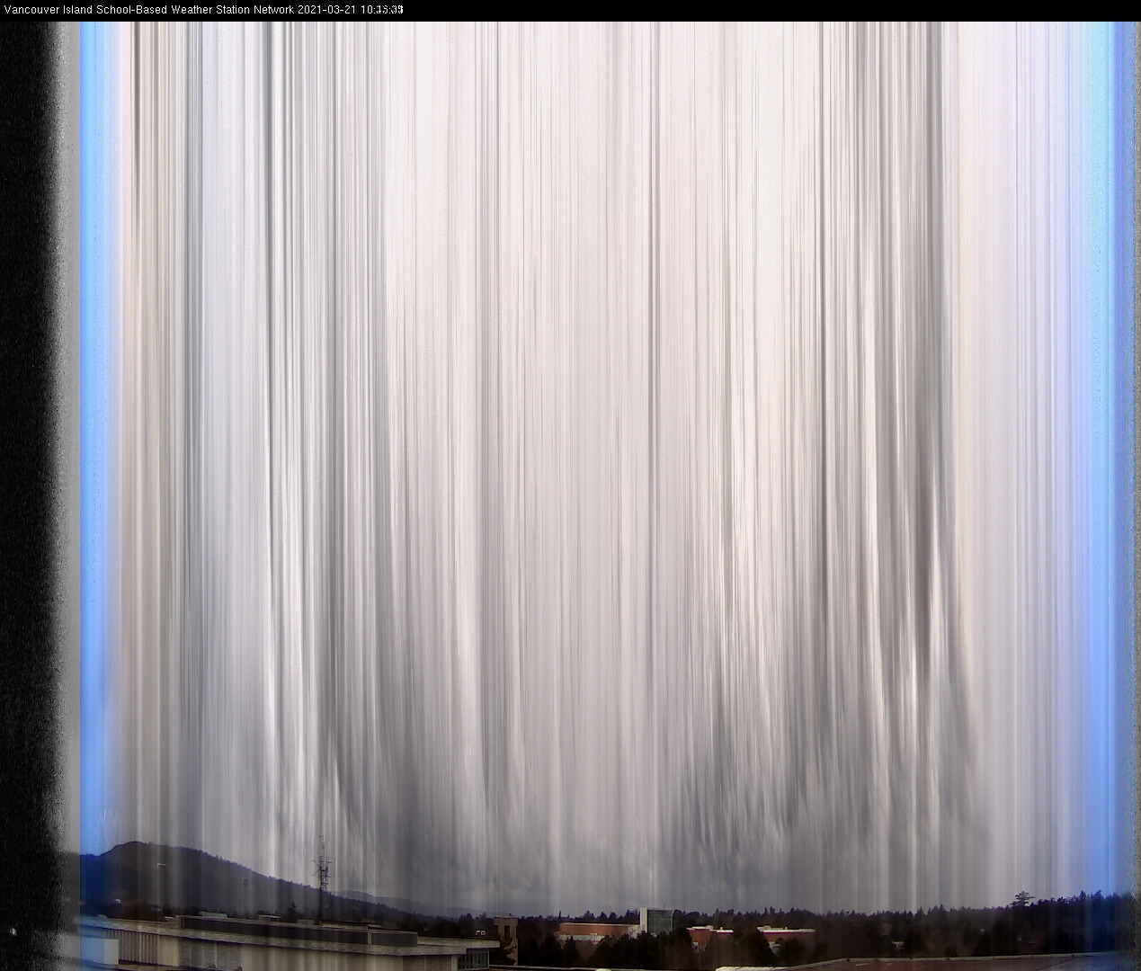 image of the sky seen from UVic, each column of pixels is a different minute, keogram