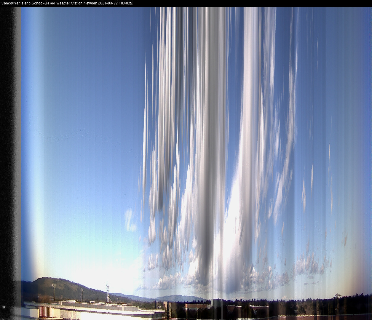 image of the sky seen from UVic, each column of pixels is a different minute, keogram