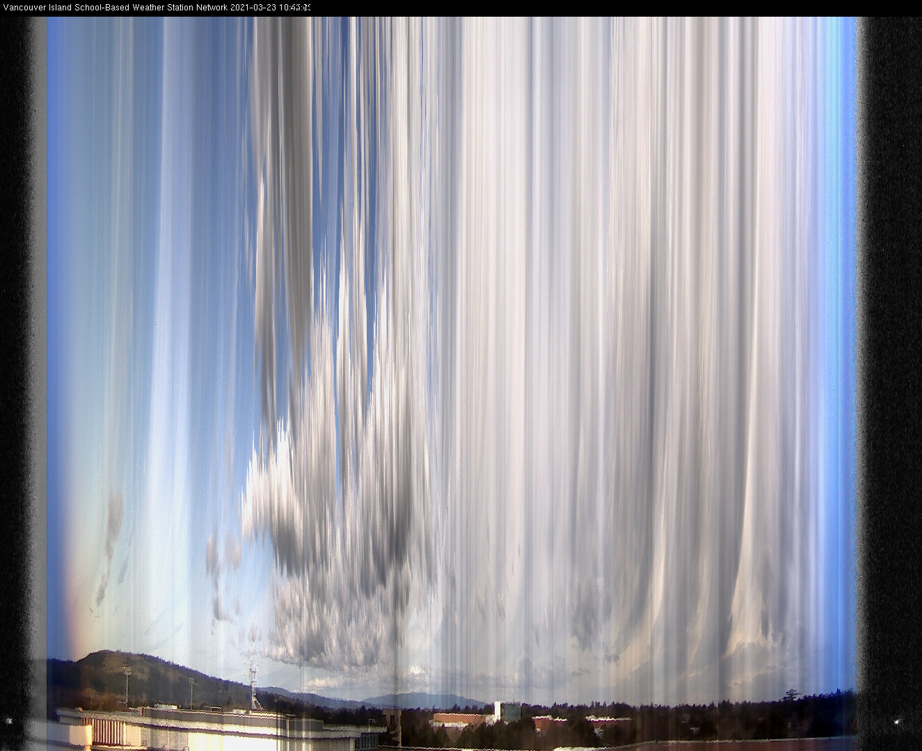 image of the sky seen from UVic, each column of pixels is a different minute, keogram