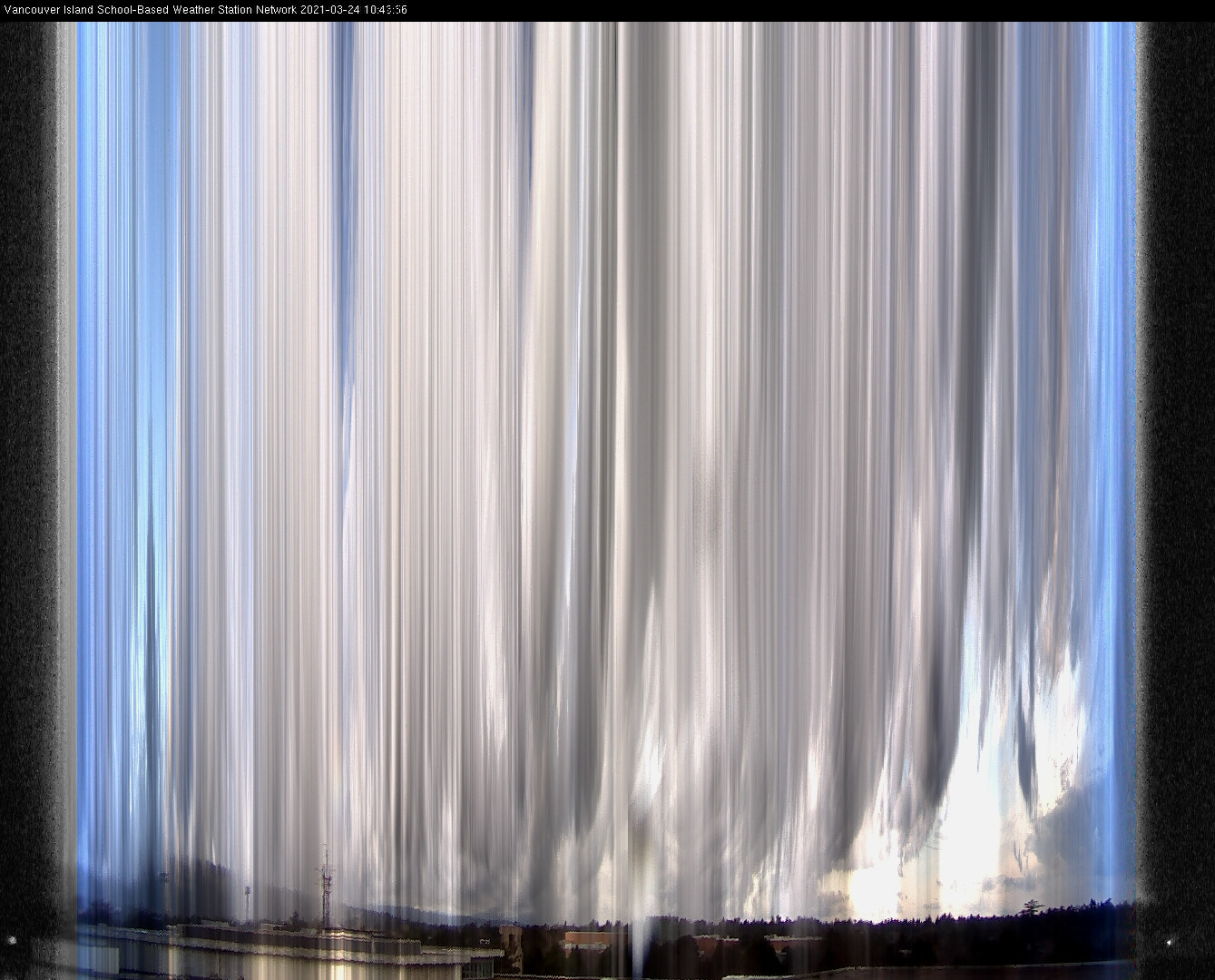 image of the sky seen from UVic, each column of pixels is a different minute, keogram