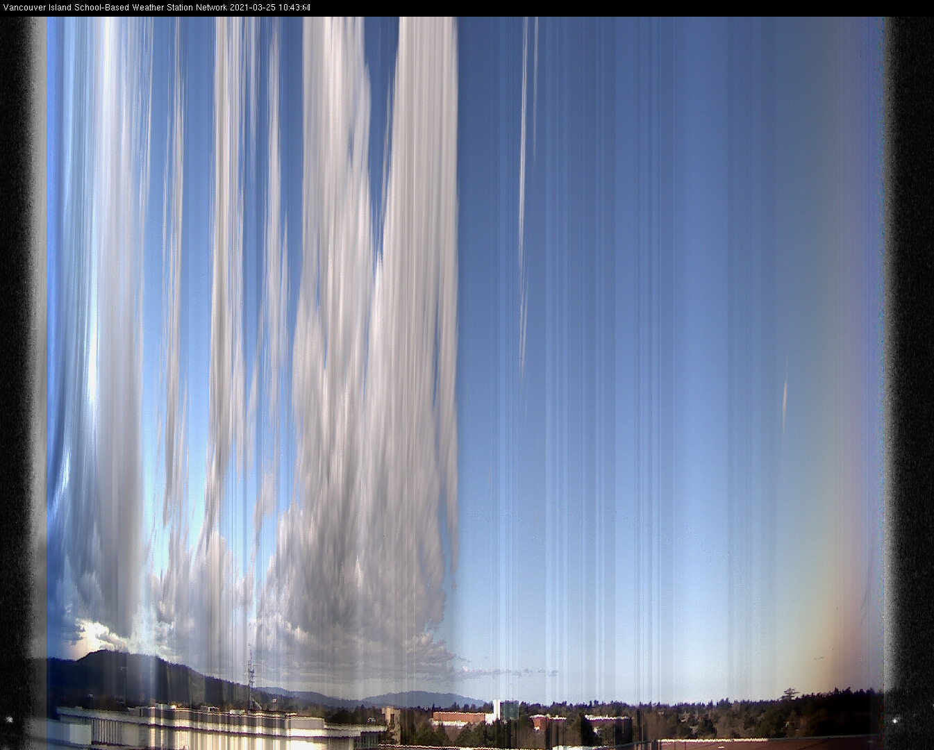 image of the sky seen from UVic, each column of pixels is a different minute, keogram