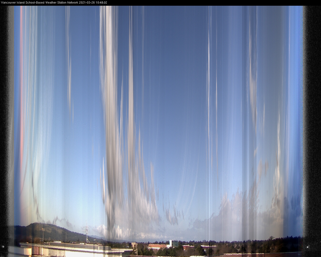 image of the sky seen from UVic, each column of pixels is a different minute, keogram