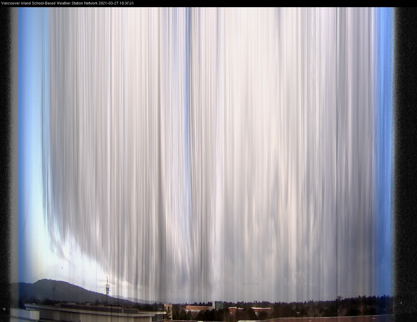 image of the sky seen from UVic, each column of pixels is a different minute, keogram
