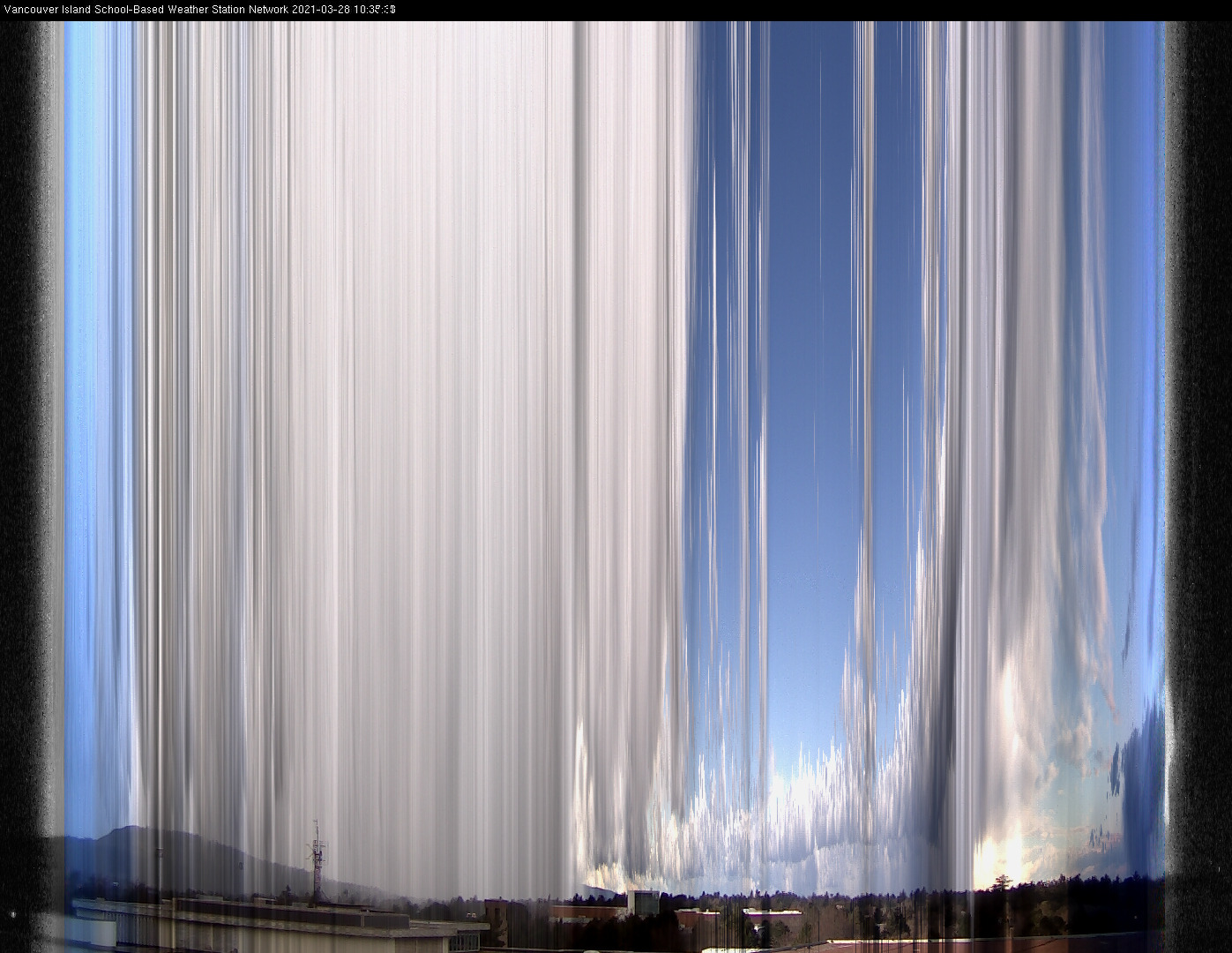 image of the sky seen from UVic, each column of pixels is a different minute, keogram