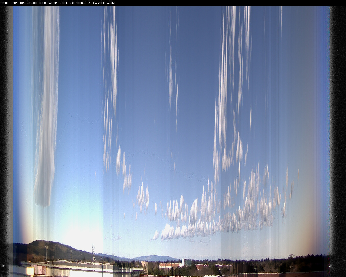 image of the sky seen from UVic, each column of pixels is a different minute, keogram