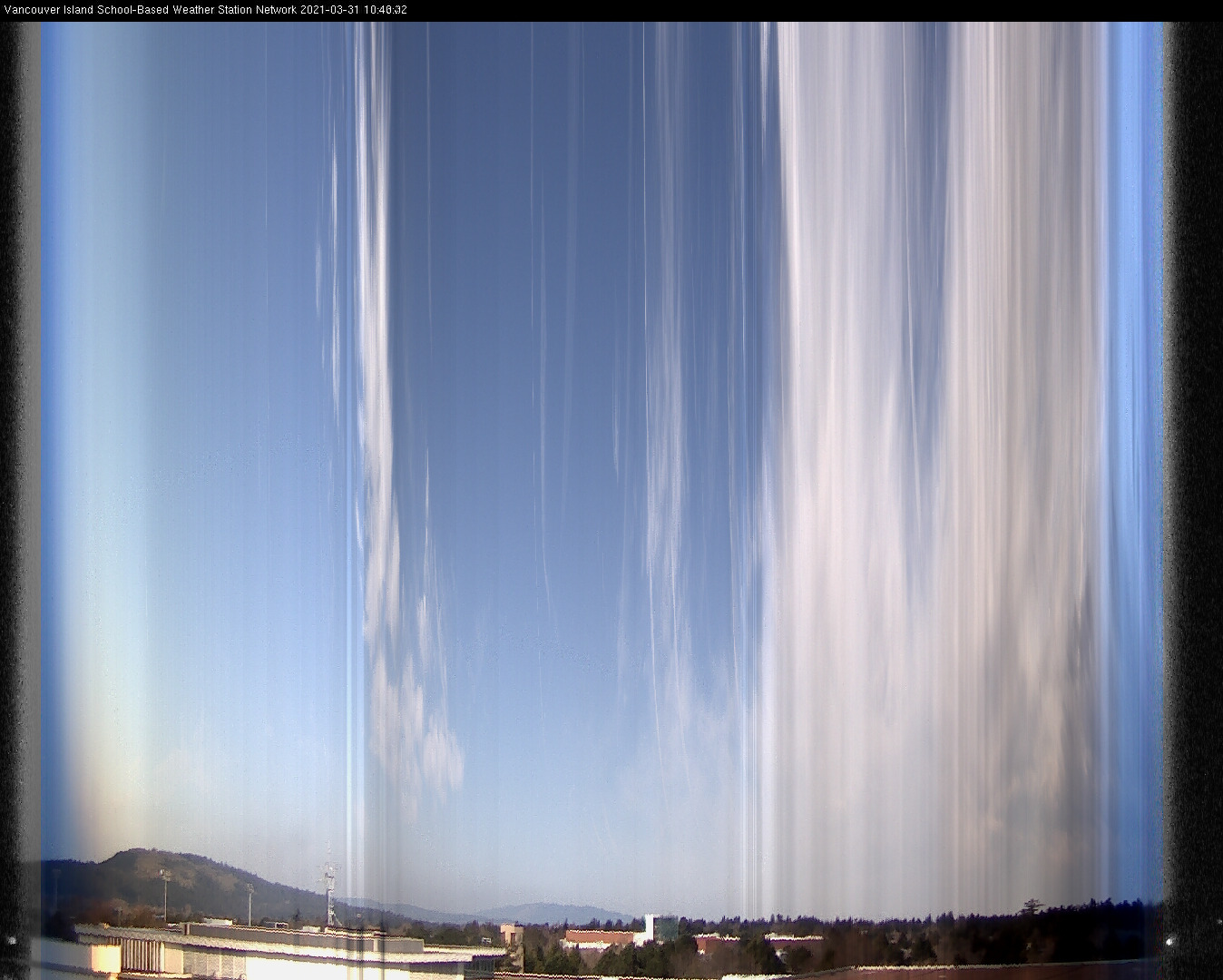 image of the sky seen from UVic, each column of pixels is a different minute, keogram
