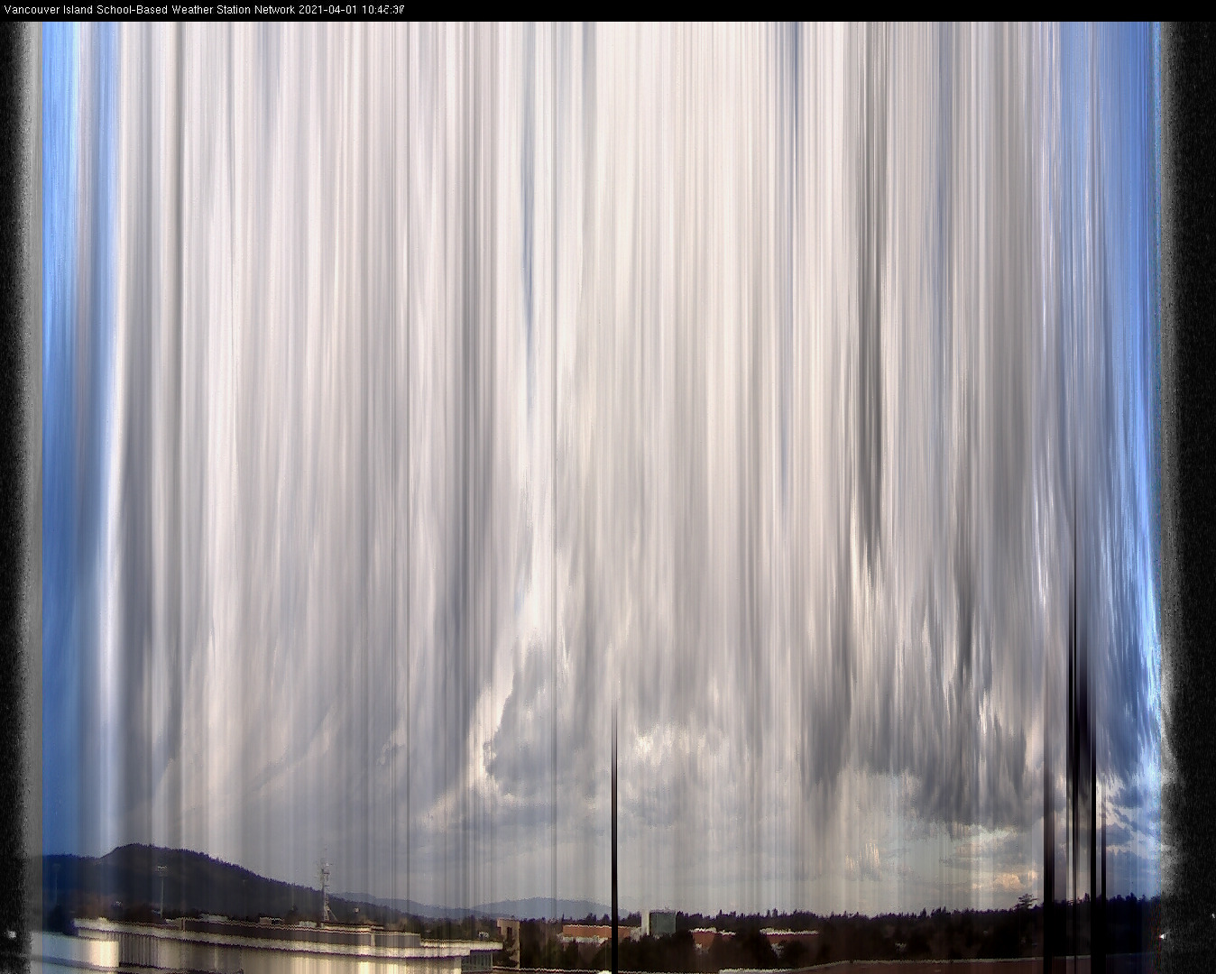 image of the sky seen from UVic, each column of pixels is a different minute, keogram