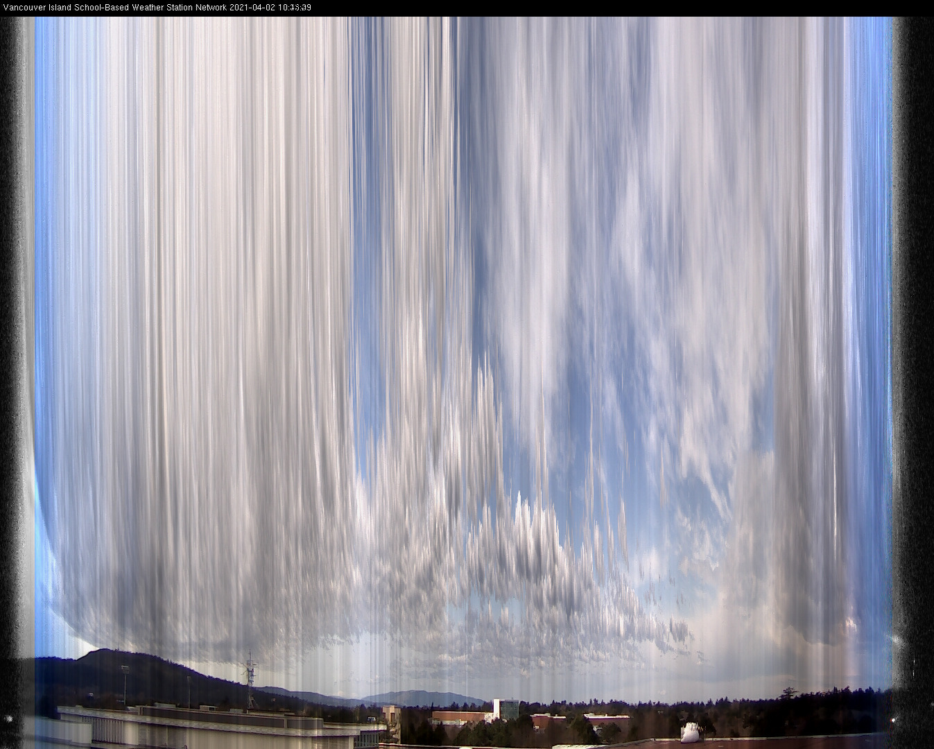 image of the sky seen from UVic, each column of pixels is a different minute, keogram