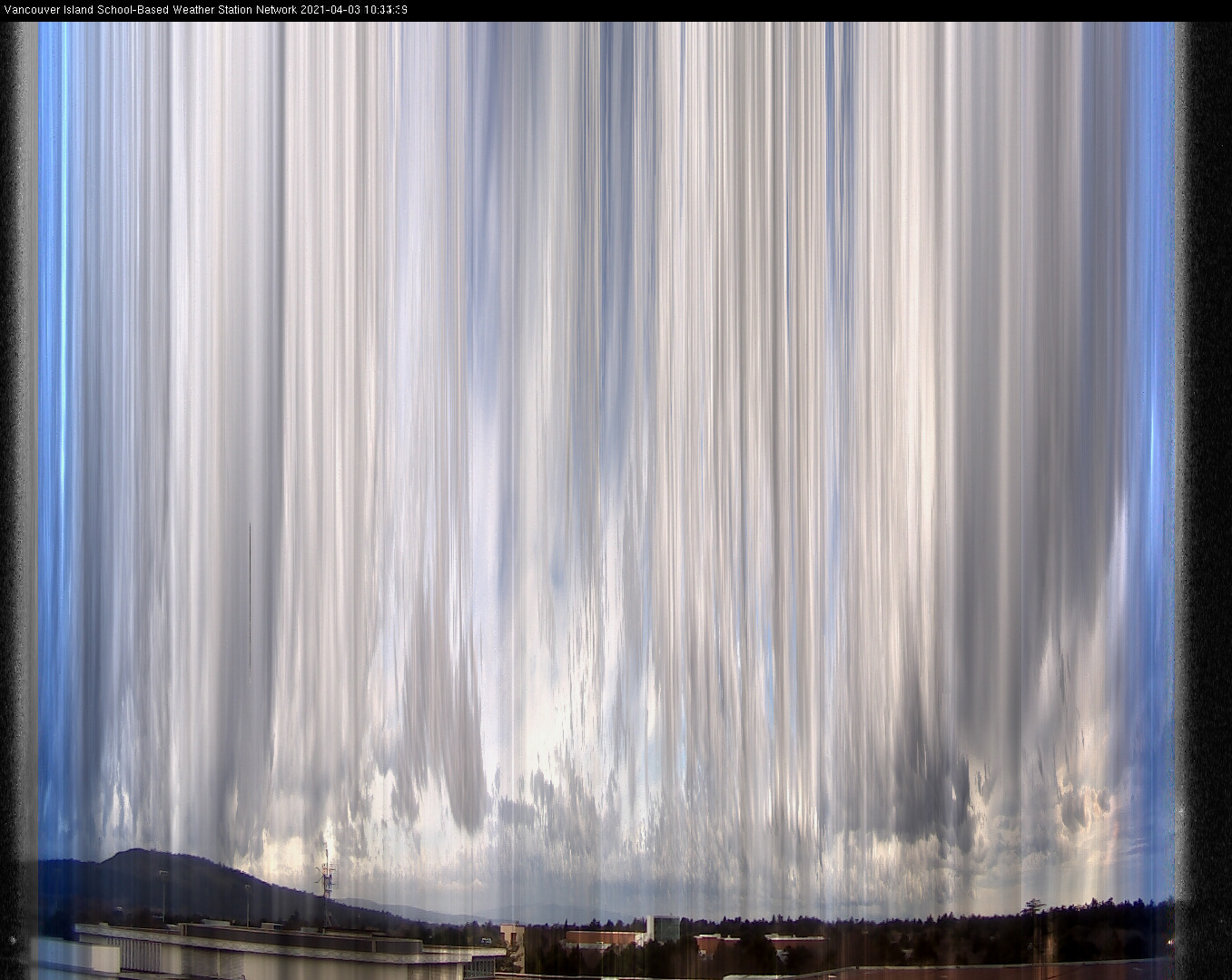 image of the sky seen from UVic, each column of pixels is a different minute, keogram