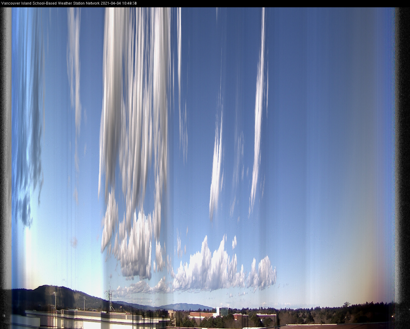 image of the sky seen from UVic, each column of pixels is a different minute, keogram
