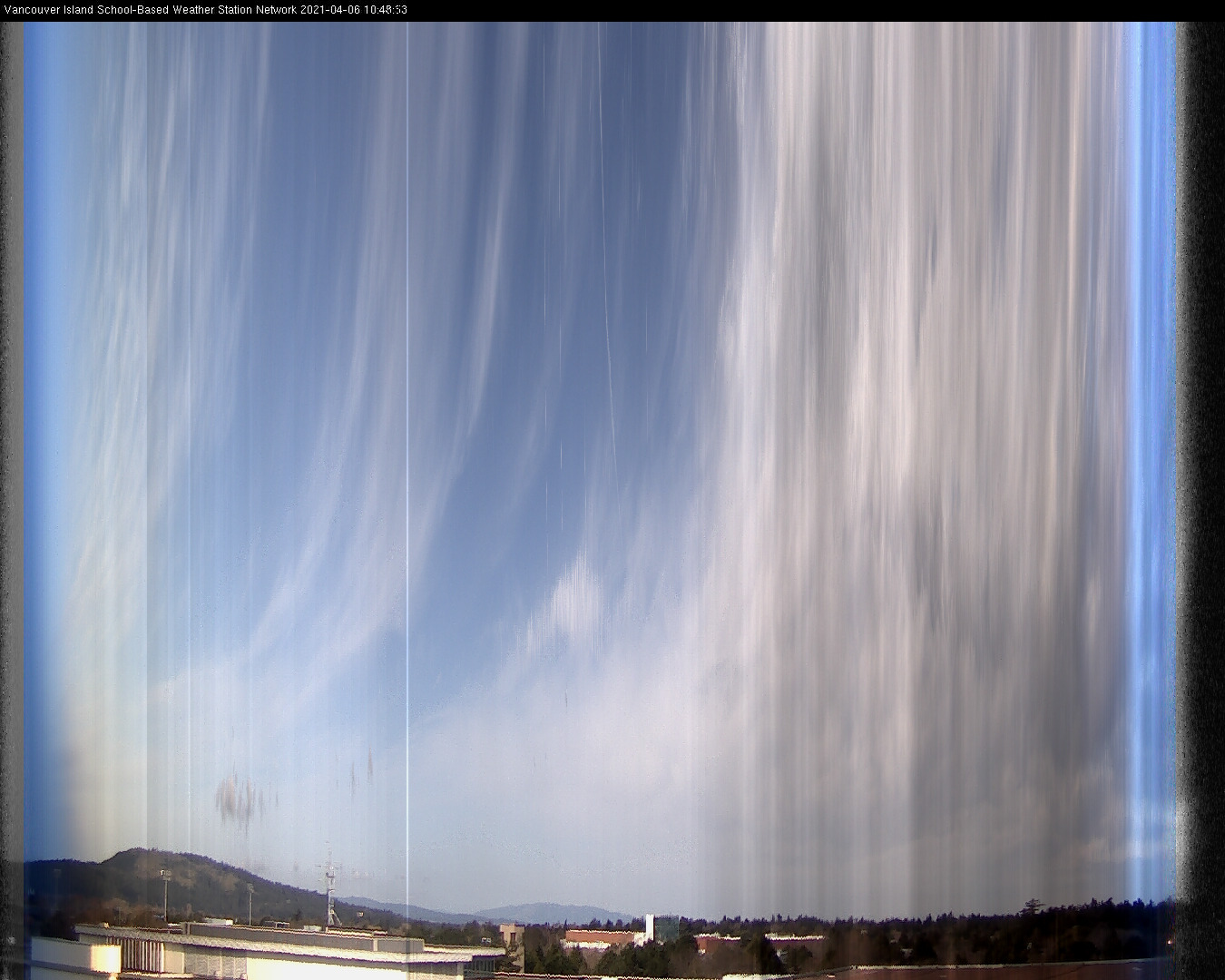 image of the sky seen from UVic, each column of pixels is a different minute, keogram