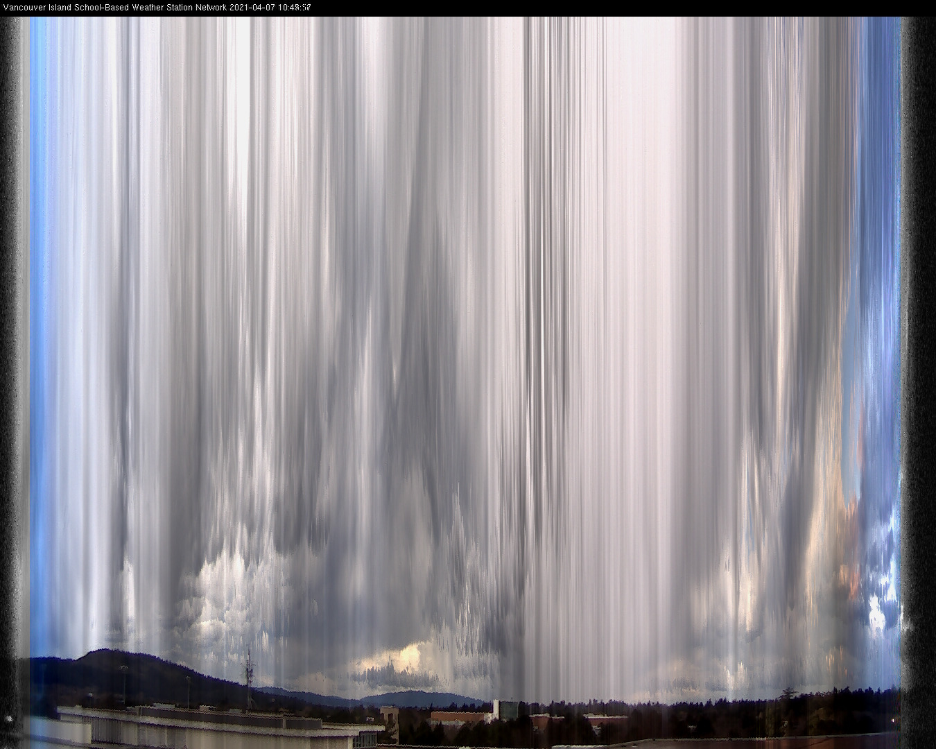 image of the sky seen from UVic, each column of pixels is a different minute, keogram