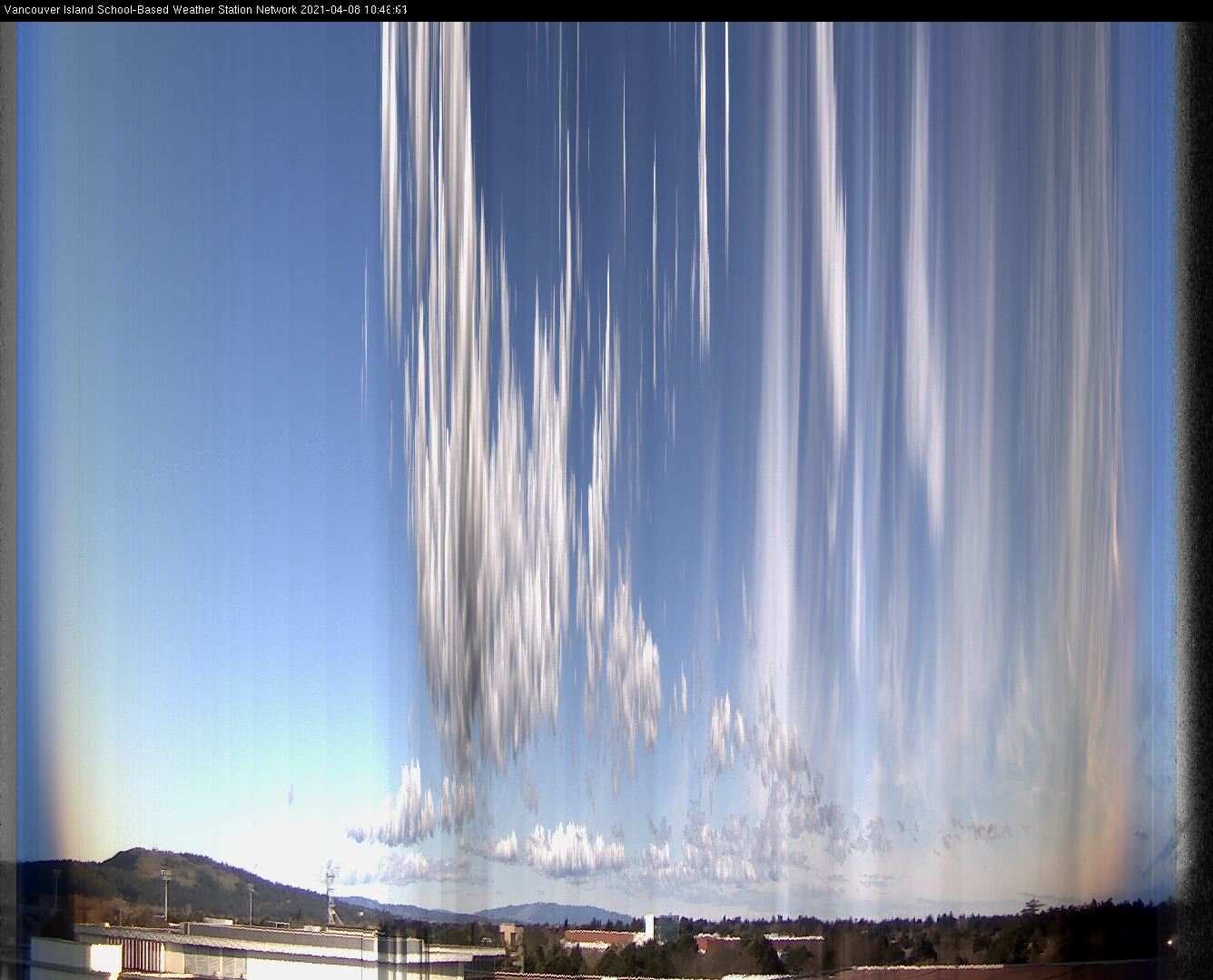 image of the sky seen from UVic, each column of pixels is a different minute, keogram