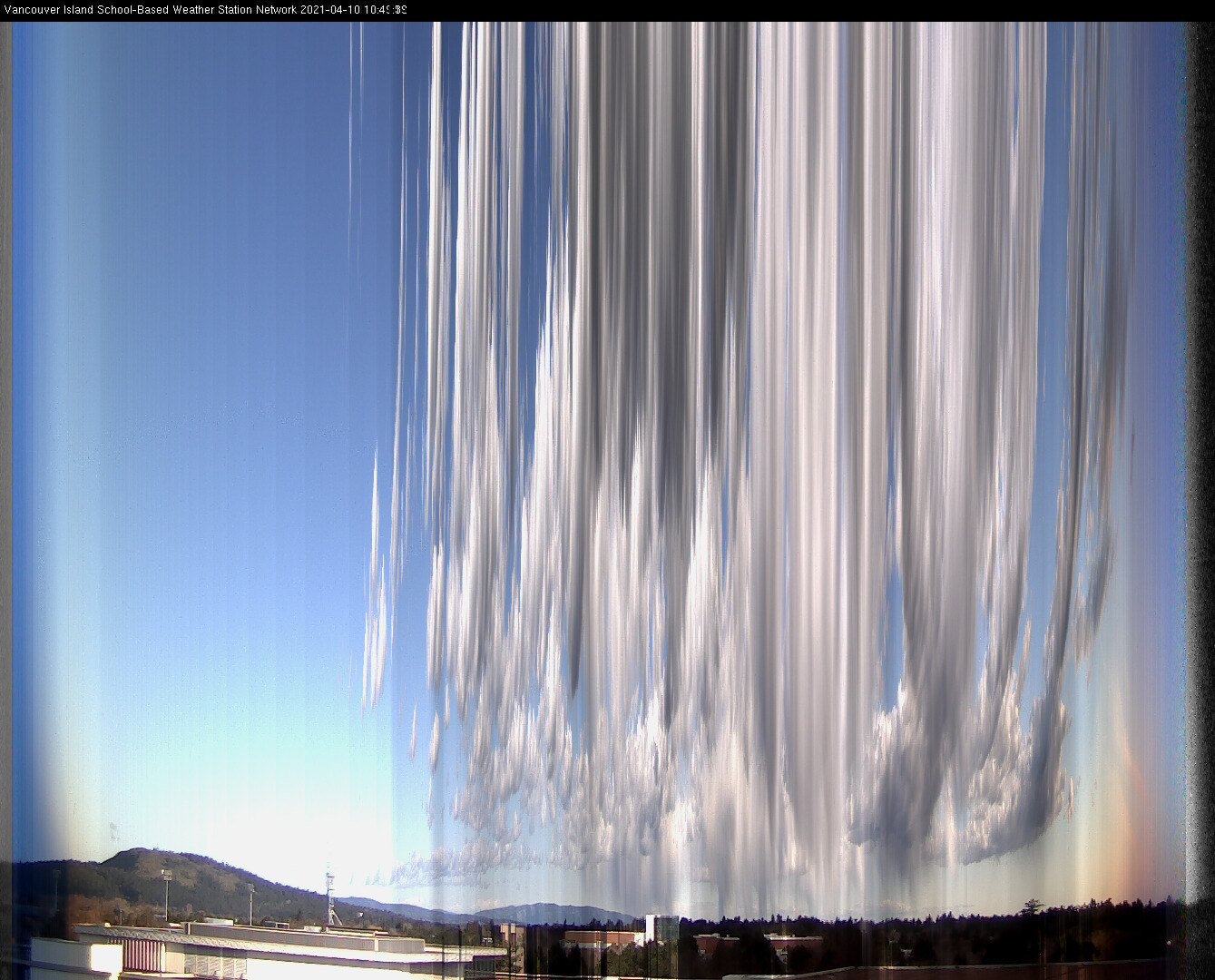 image of the sky seen from UVic, each column of pixels is a different minute, keogram