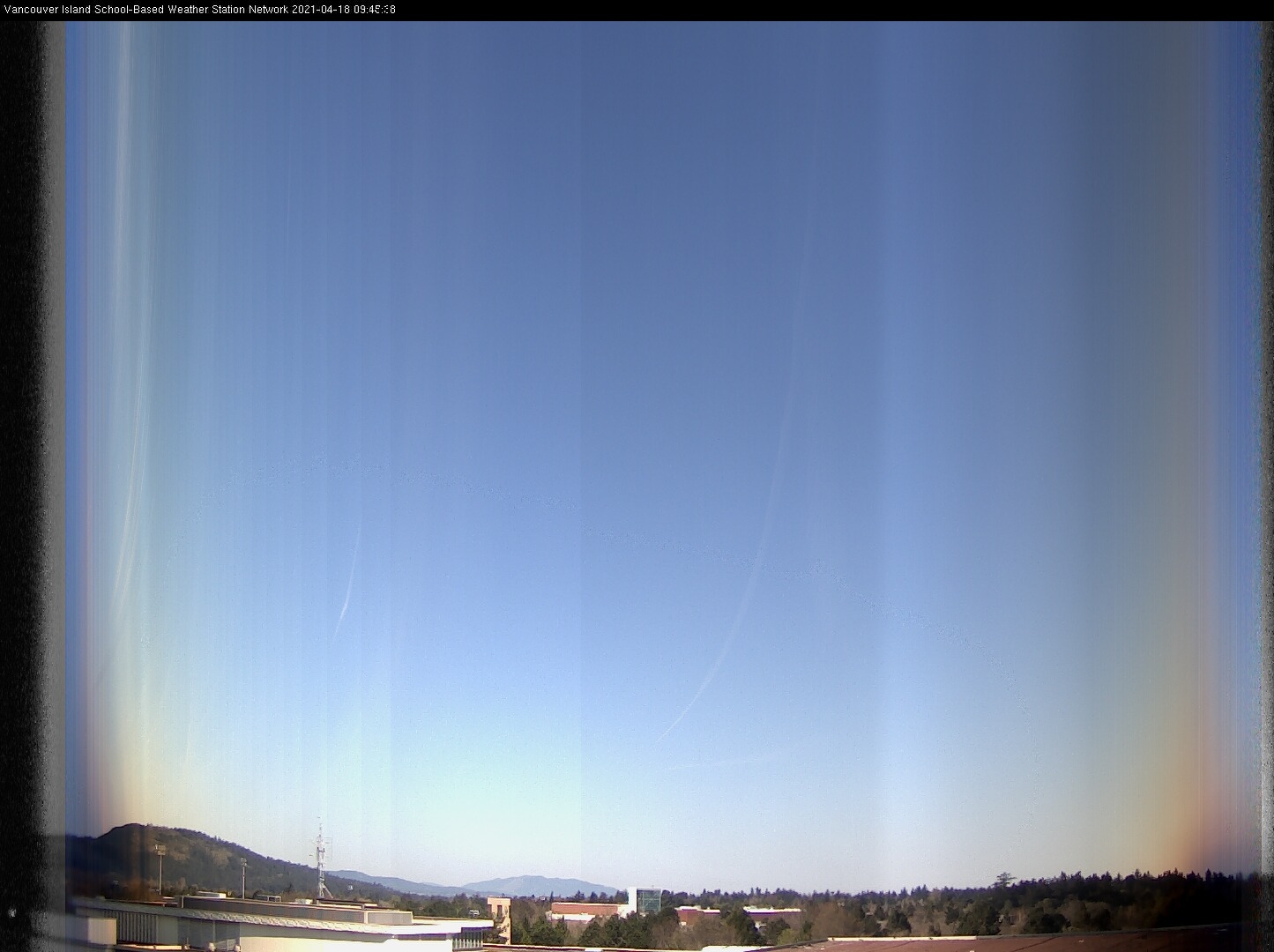 image of the sky seen from UVic, each column of pixels is a different minute, keogram