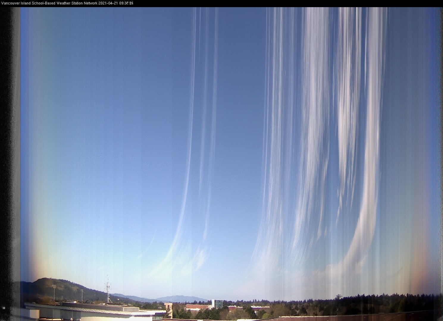 image of the sky seen from UVic, each column of pixels is a different minute, keogram