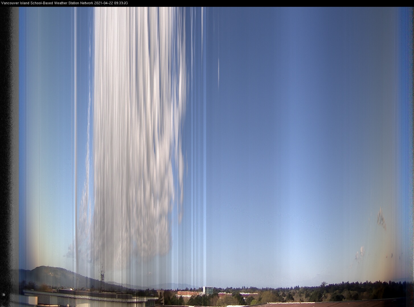 image of the sky seen from UVic, each column of pixels is a different minute, keogram