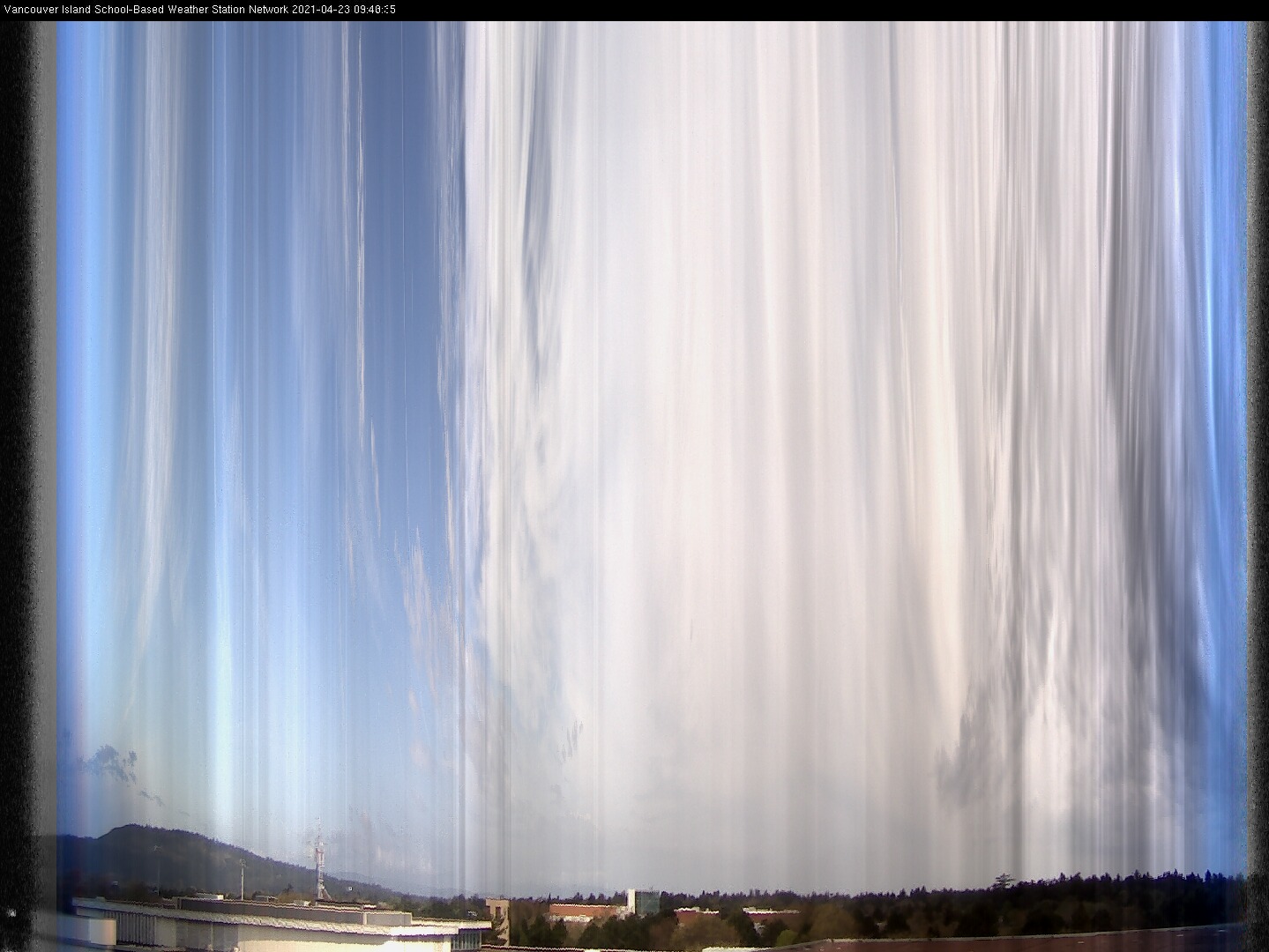 image of the sky seen from UVic, each column of pixels is a different minute, keogram