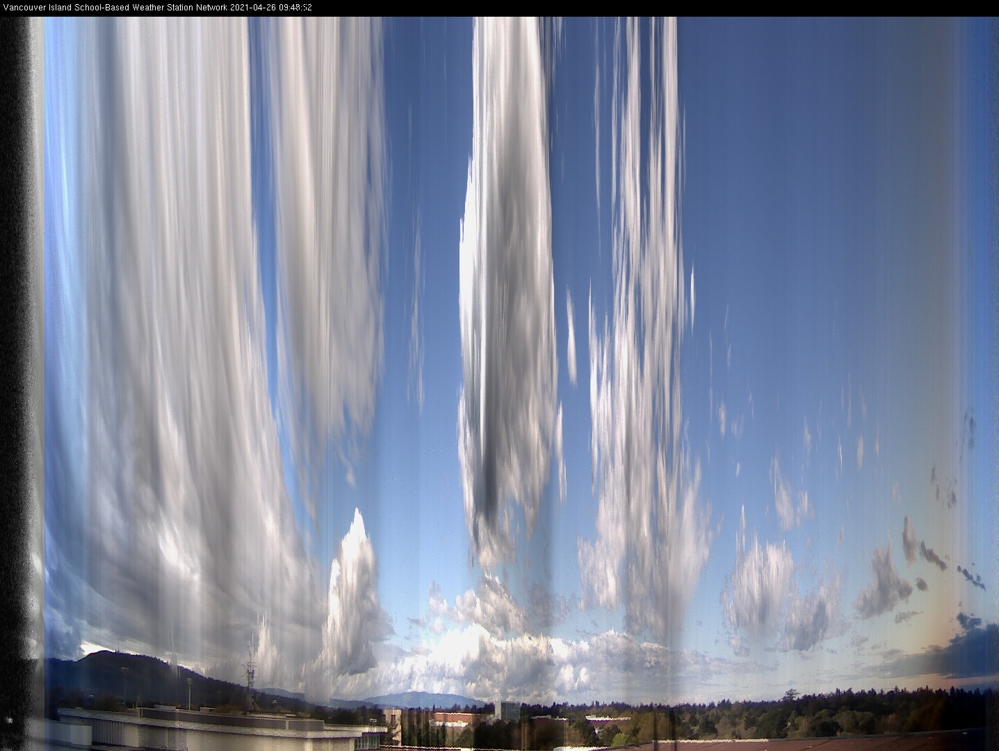 image of the sky seen from UVic, each column of pixels is a different minute, keogram