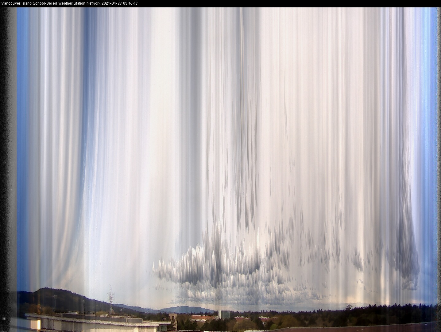 image of the sky seen from UVic, each column of pixels is a different minute, keogram