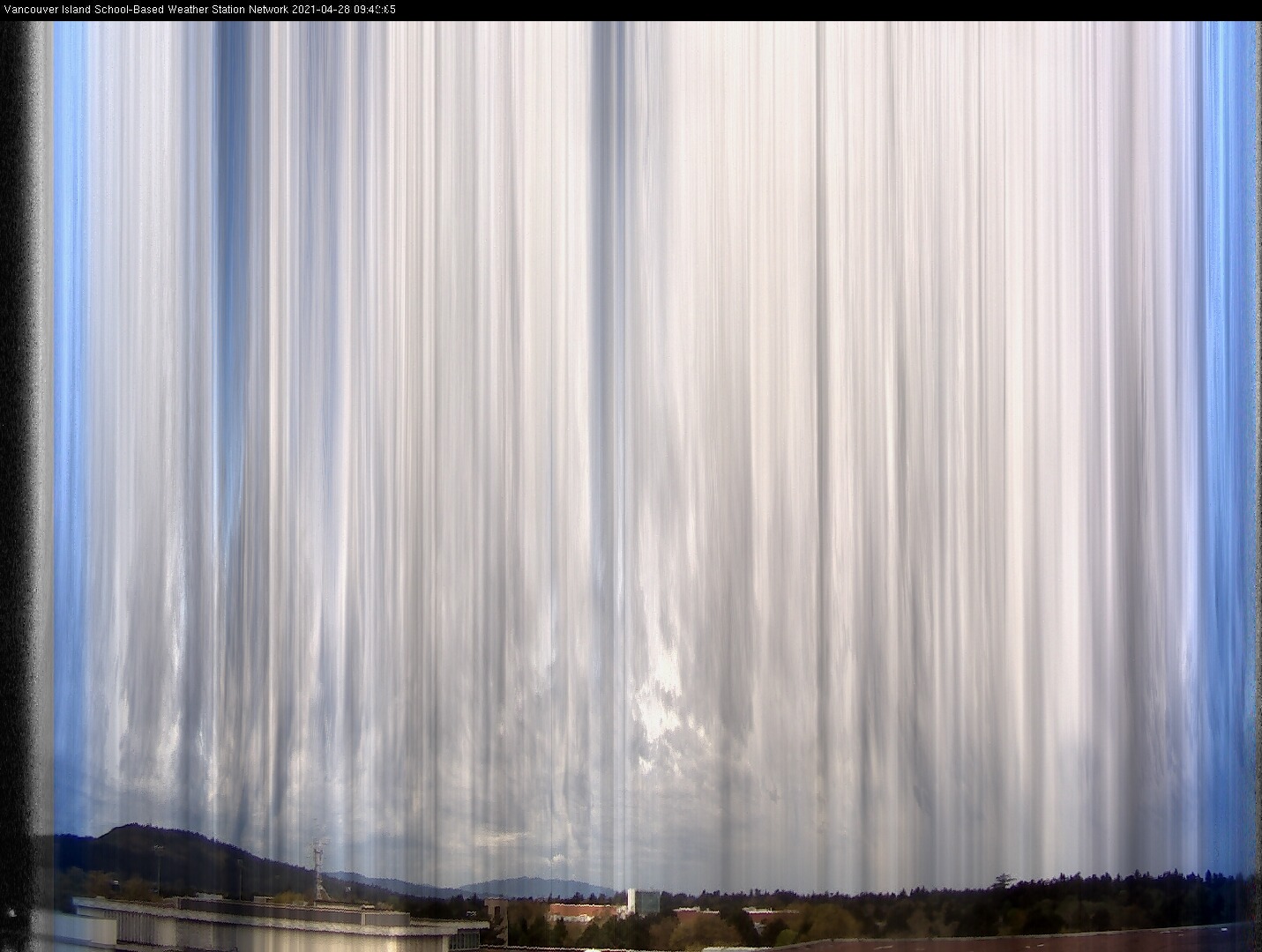 image of the sky seen from UVic, each column of pixels is a different minute, keogram